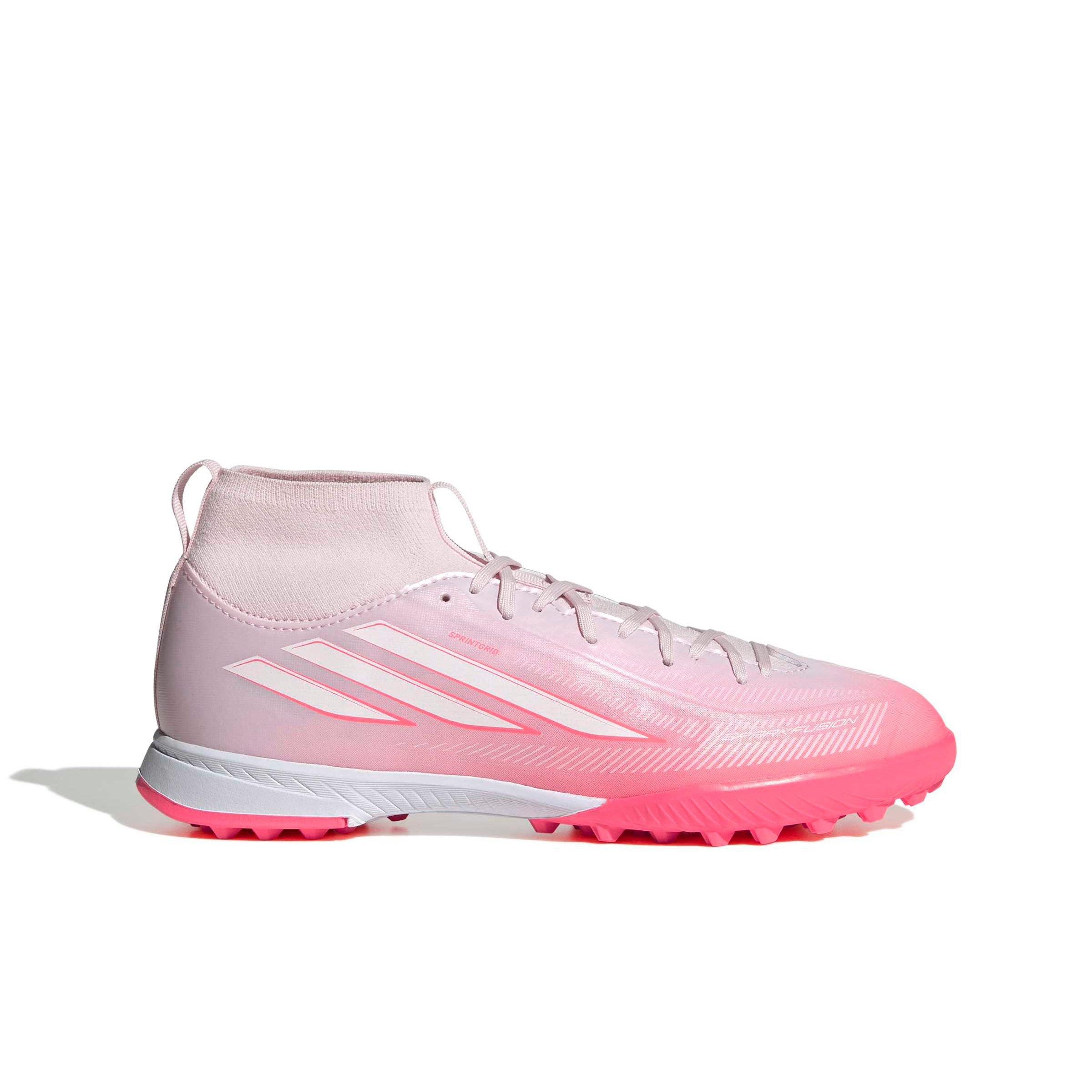 adidas F50 Sparkfusion League Mid Cut Turf "Solar Turbo/White/Pink" Grade School Kids' Soccer Shoe - SOLAR/WHITE/PINK